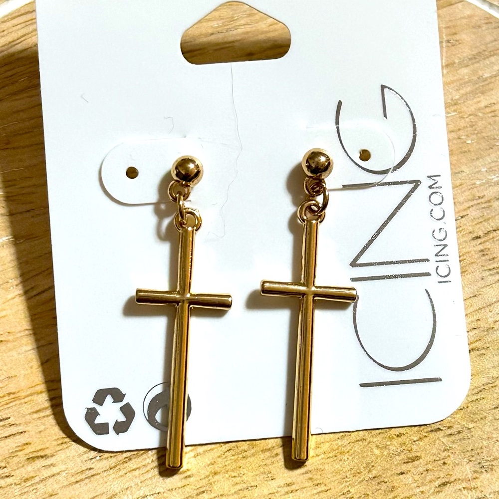 ICING Gold Cross Earrings- NWT